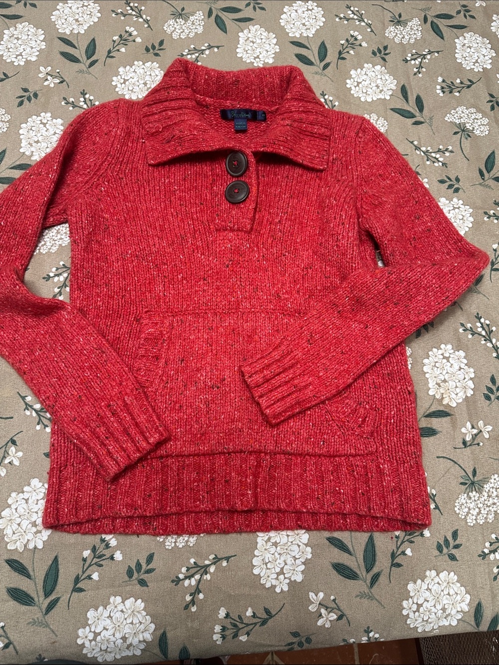 Boden Red Button-Neck Knit Sweater